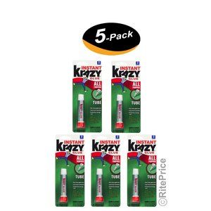 Krazy Glue Instant strong Super Glue Adhesive fast Tube All Purpose (5 Pack)